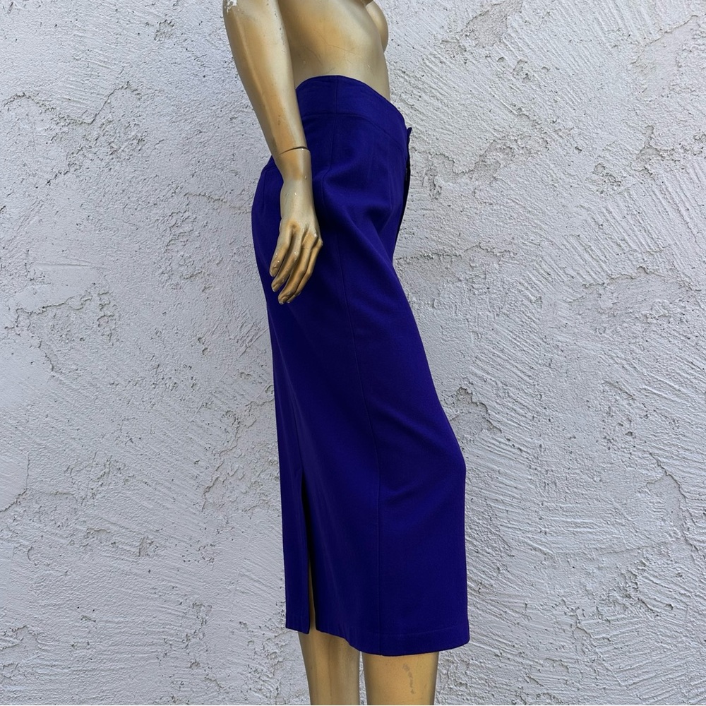 Vintage Benetton wool & poly High-waisted Royal Purple Midi length pencil Skirt - Picture 2 of 7